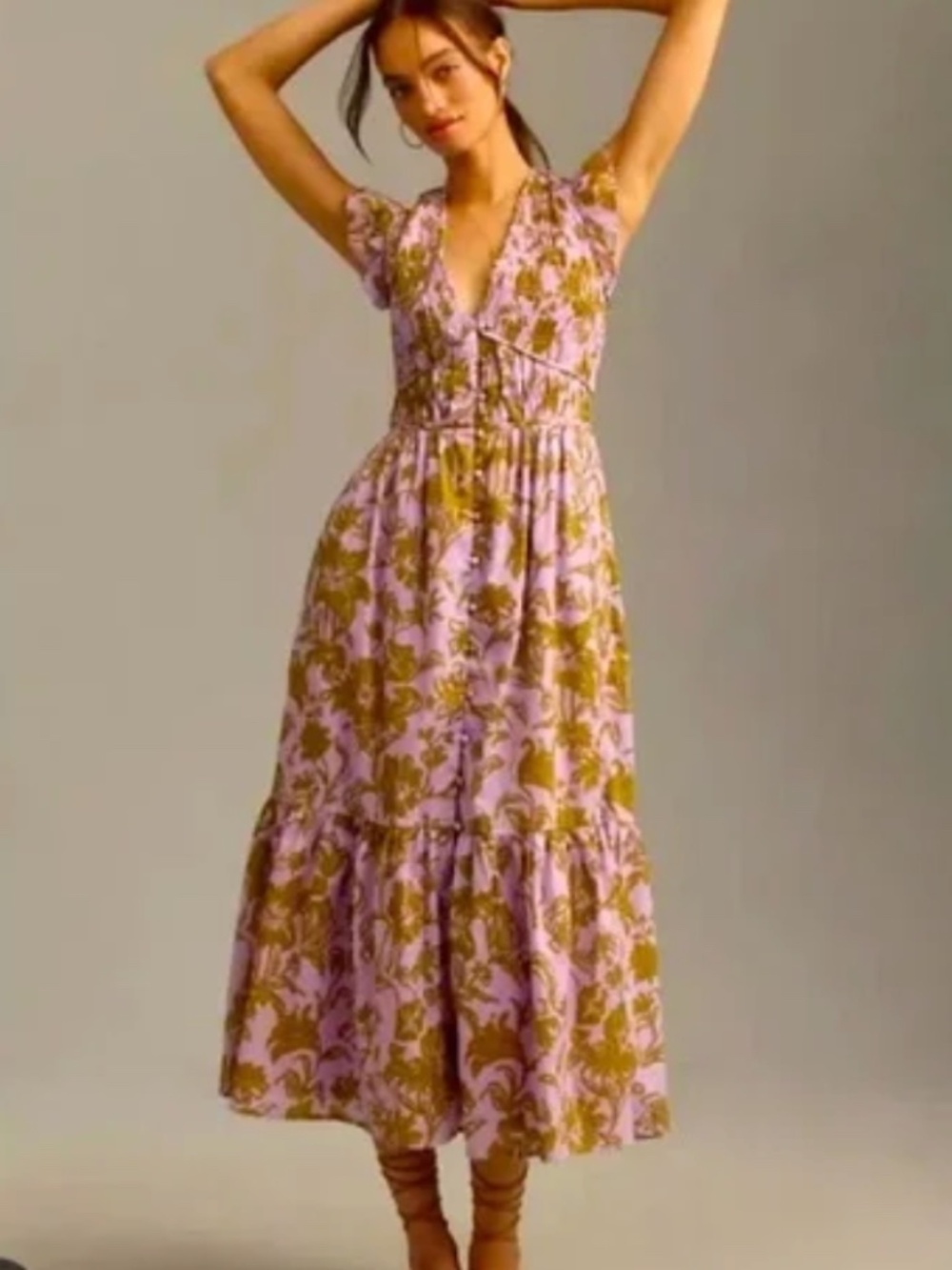 NWT Anthropologie Peregrine Midi Dress in Mauve Purple Size M 100% Cotton